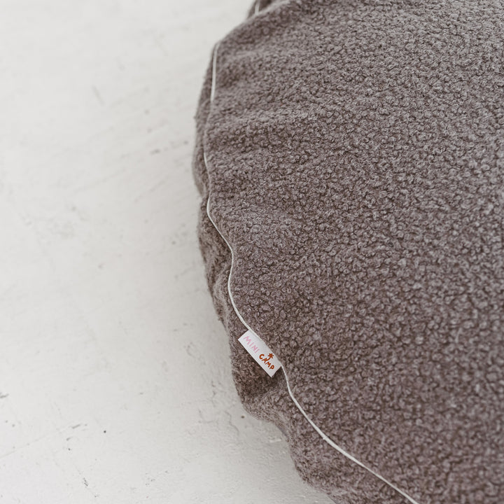 MINICAMP grey boucle floor cushion, product photograph
