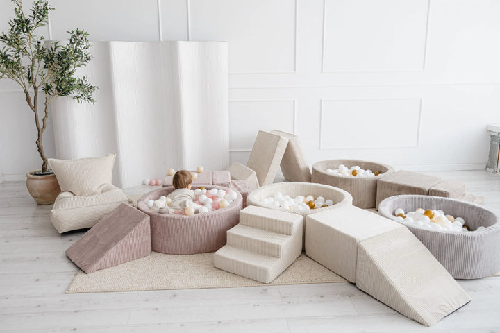 Monio for Kids Dirty Pink Corduroy Round Ball Pit — studio product shot with clean background