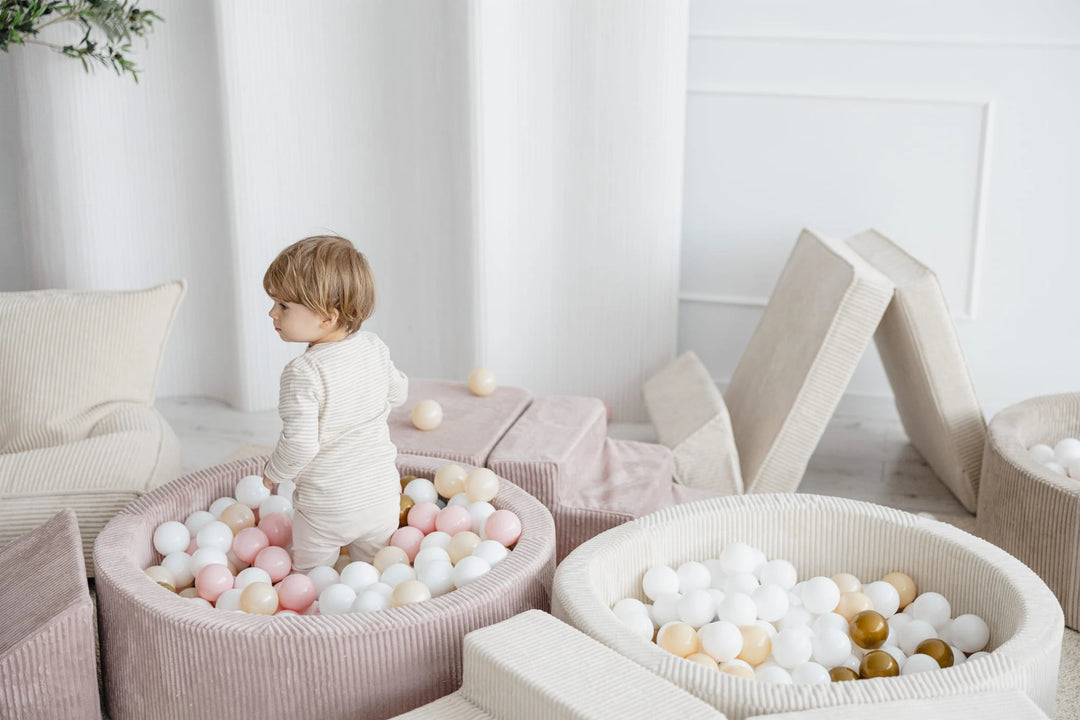 Monio for Kids Dirty Pink Corduroy Round Ball Pit — product detail showing 30cm wall height