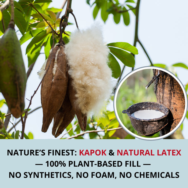 Close-up of natural Kapok filling used in the MINICAMP U-shaped maternity pillow