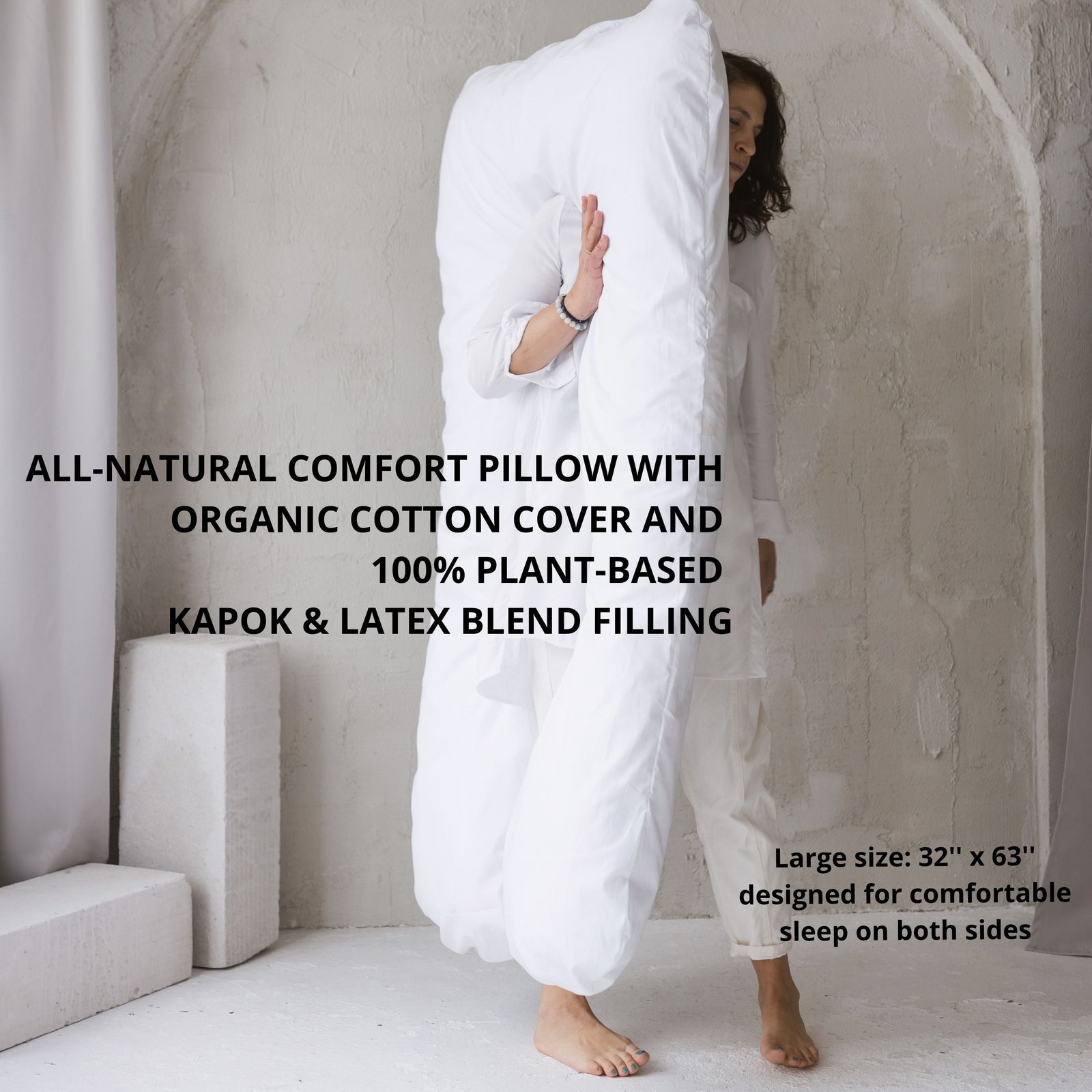 MINICAMP U-shaped body pillow in white, organic cotton cover, product photograph