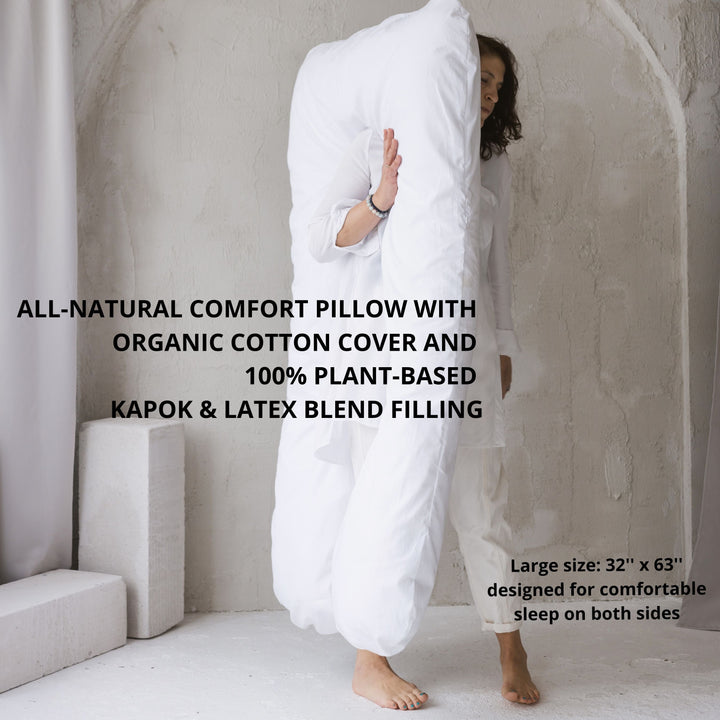 MINICAMP U-shaped body pillow in white, organic cotton cover, product photograph