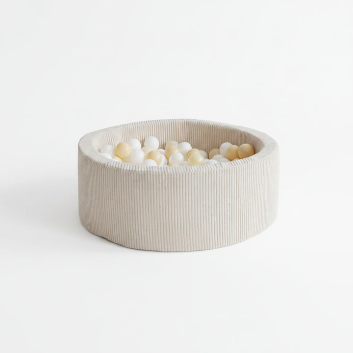 Monio for Kids Cream Corduroy Round Ball Pit — hero product image showing cream ribbed corduroy texture