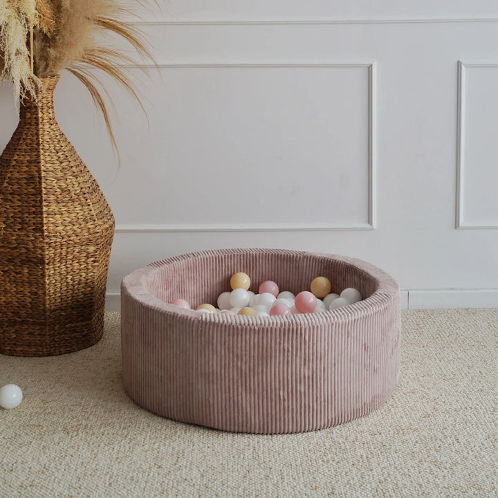 Monio for Kids Dirty Pink Corduroy Round Ball Pit — hero product image showing dirty pink ribbed corduroy texture