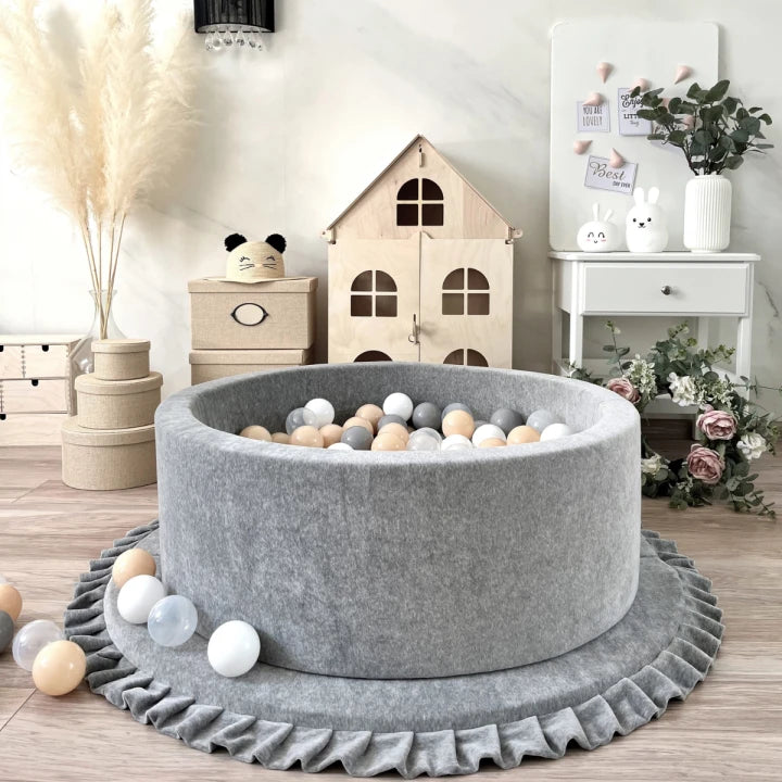 Monio for Kids Grey Velvet Round Ball Pit — hero product image