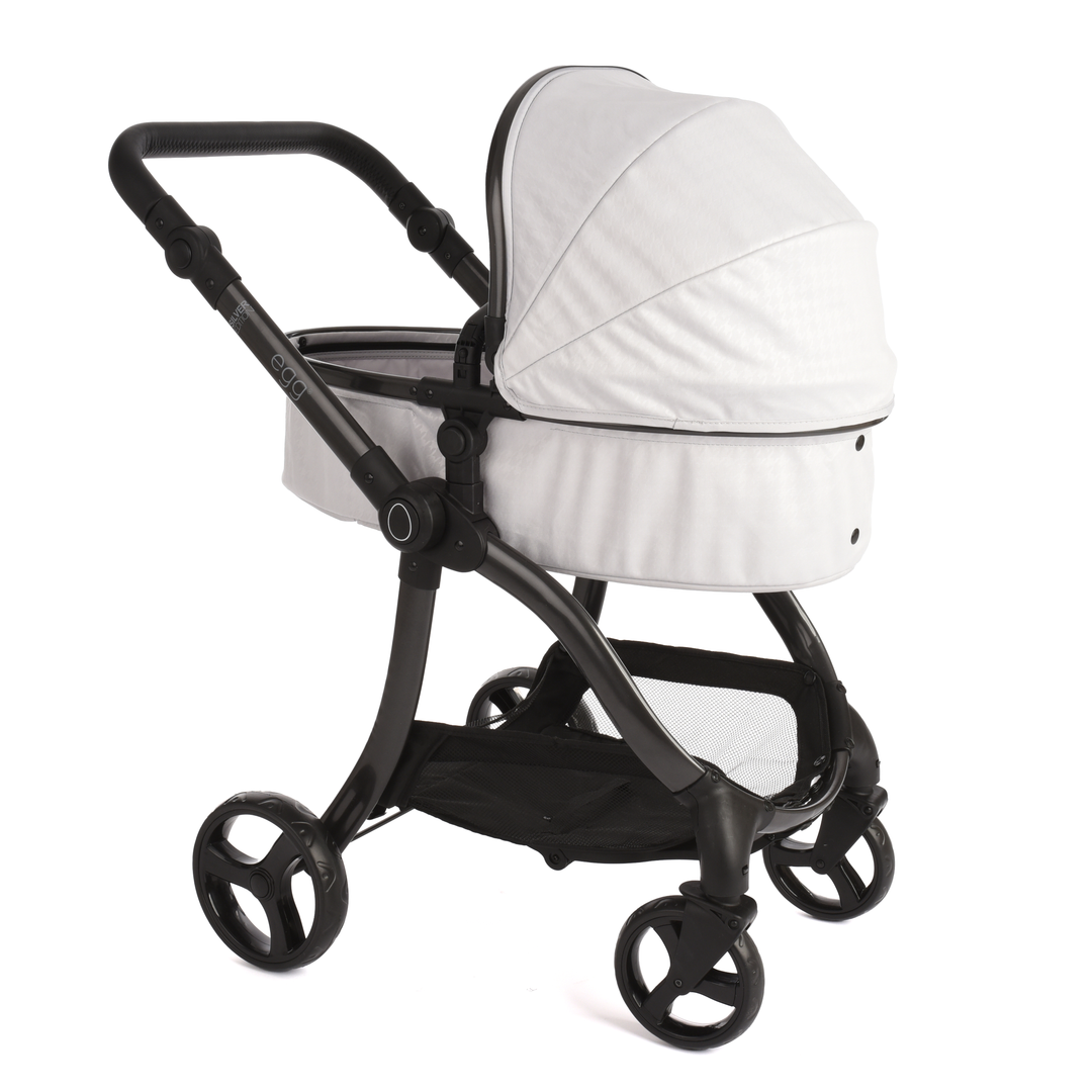 Roma Egg® Dolls Pram in Houndstooth Silver, three-quarter rear view