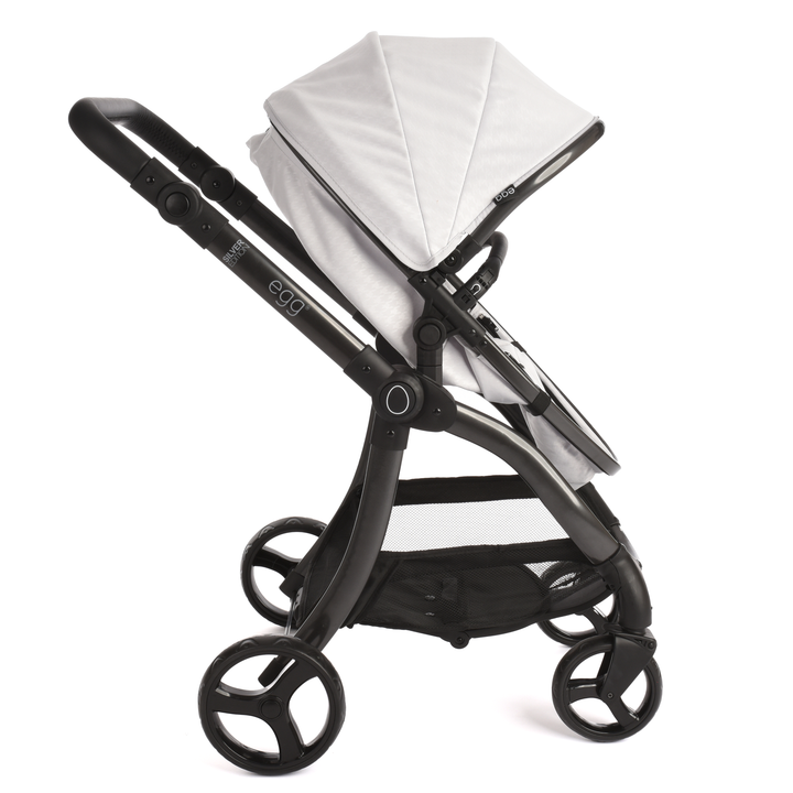 Roma Egg® Dolls Pram in Houndstooth Silver, additional angle of the toy pram