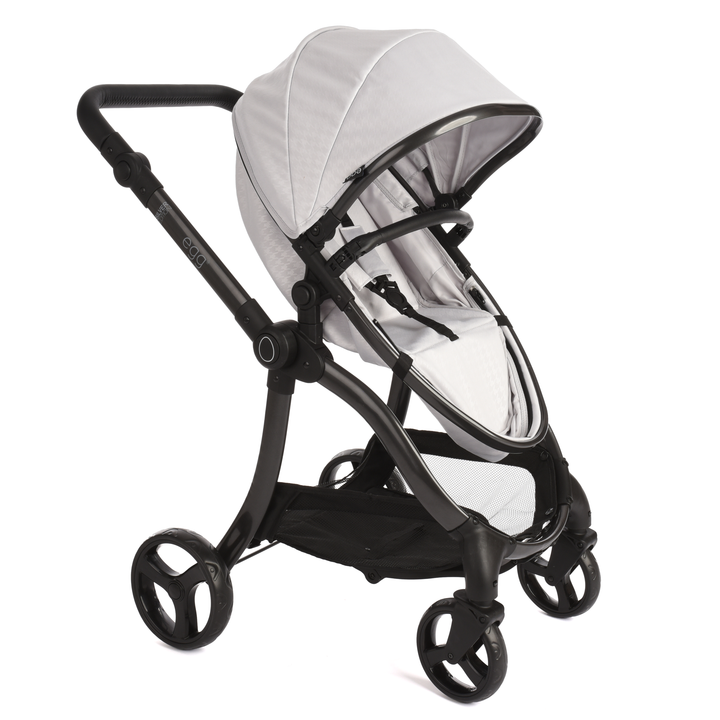 Roma Egg® Dolls Pram in Houndstooth Silver, additional angle of the toy pram