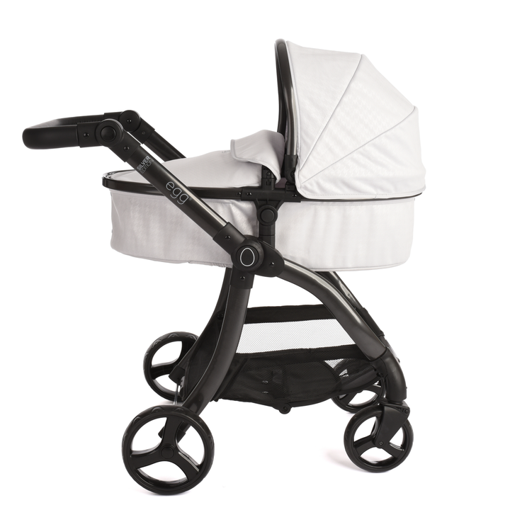 Roma Egg® Dolls Pram in Houndstooth Silver, alternate side view of the toy pram