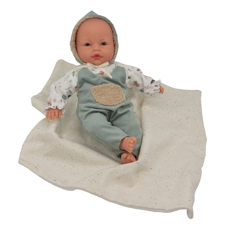 Roma Fern Doll with magnetic dummy on satin ribbon and plush fur blanket