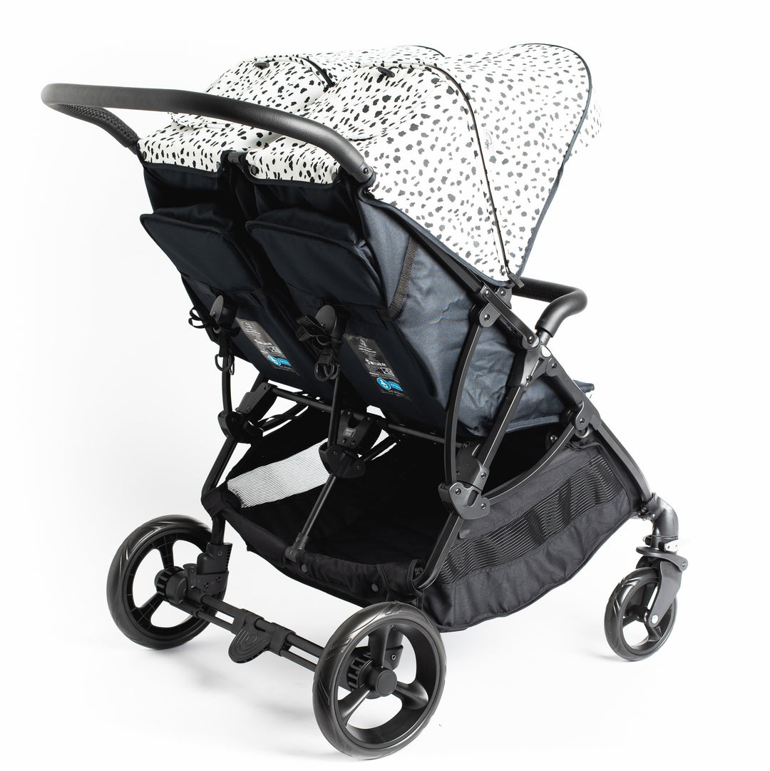Roma Gemini 2 double pushchair in Dalmatian, rear three-quarter view