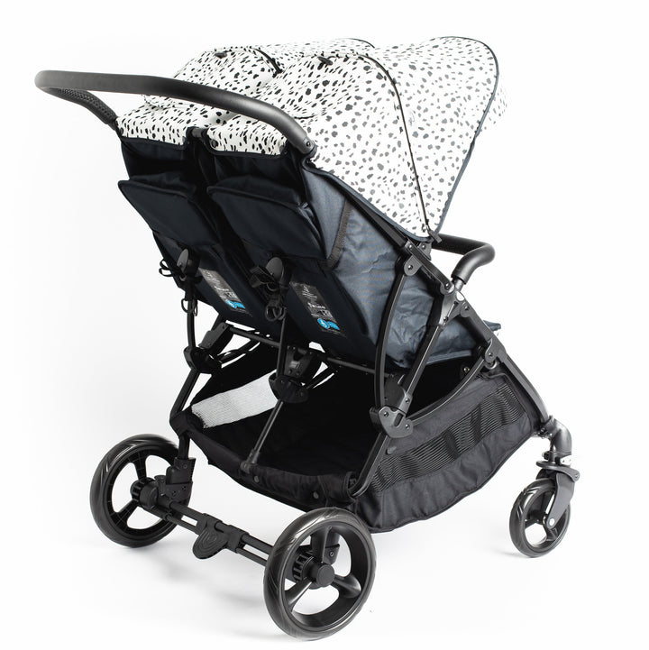 Roma Gemini 2 double pushchair in Dalmatian, rear three-quarter view