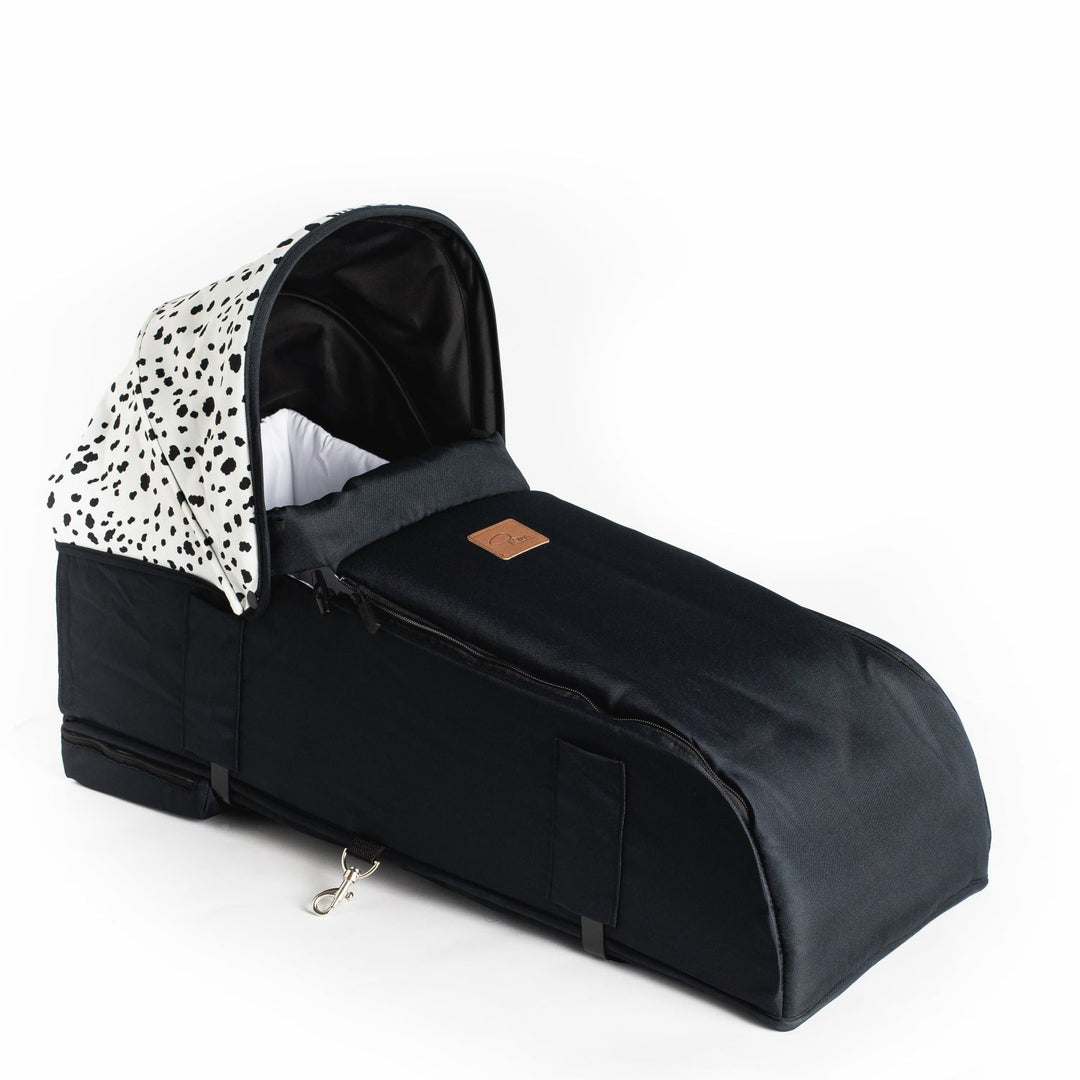 Roma Gemini 2 Carry Cot in Dalmatian, fitted to pushchair