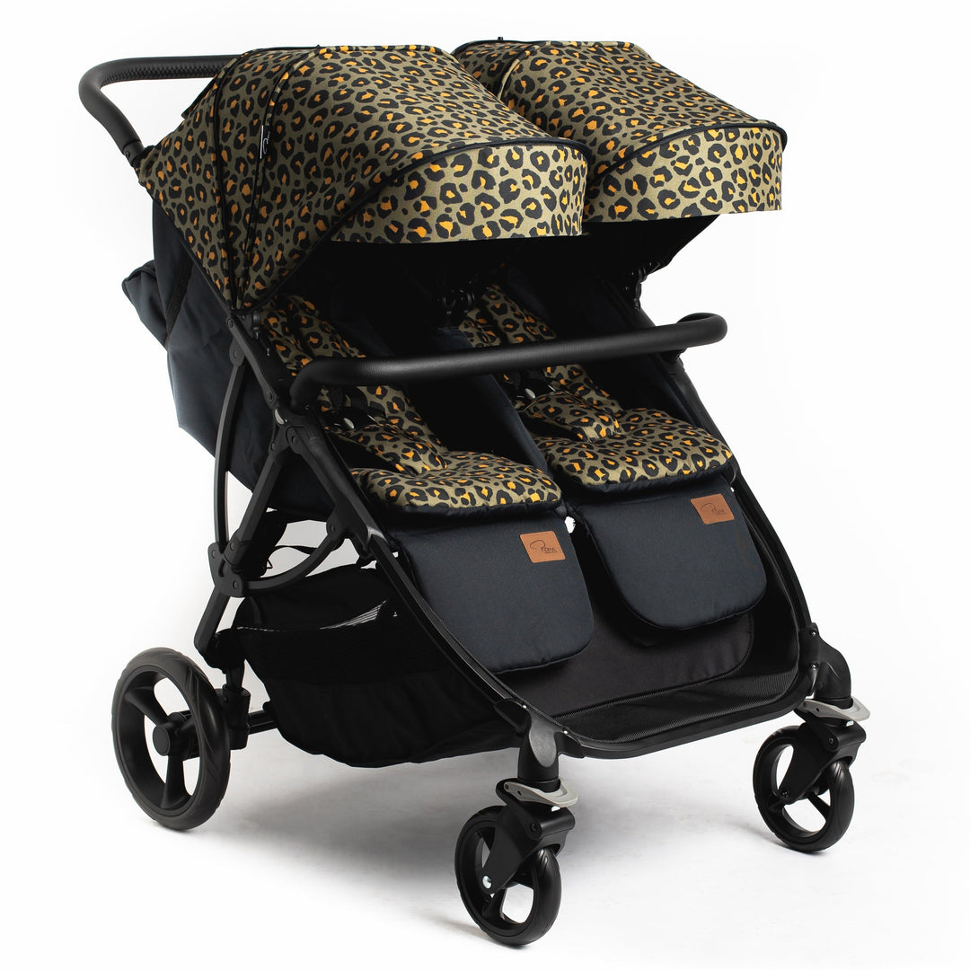 Roma Gemini 2 double pushchair in Khaki Leopard, hood detail