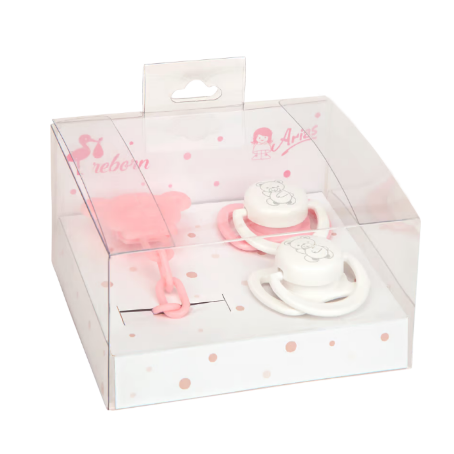 Arias Doll Dummies with Chain, Set of 2, Pink and White, product photo on white background