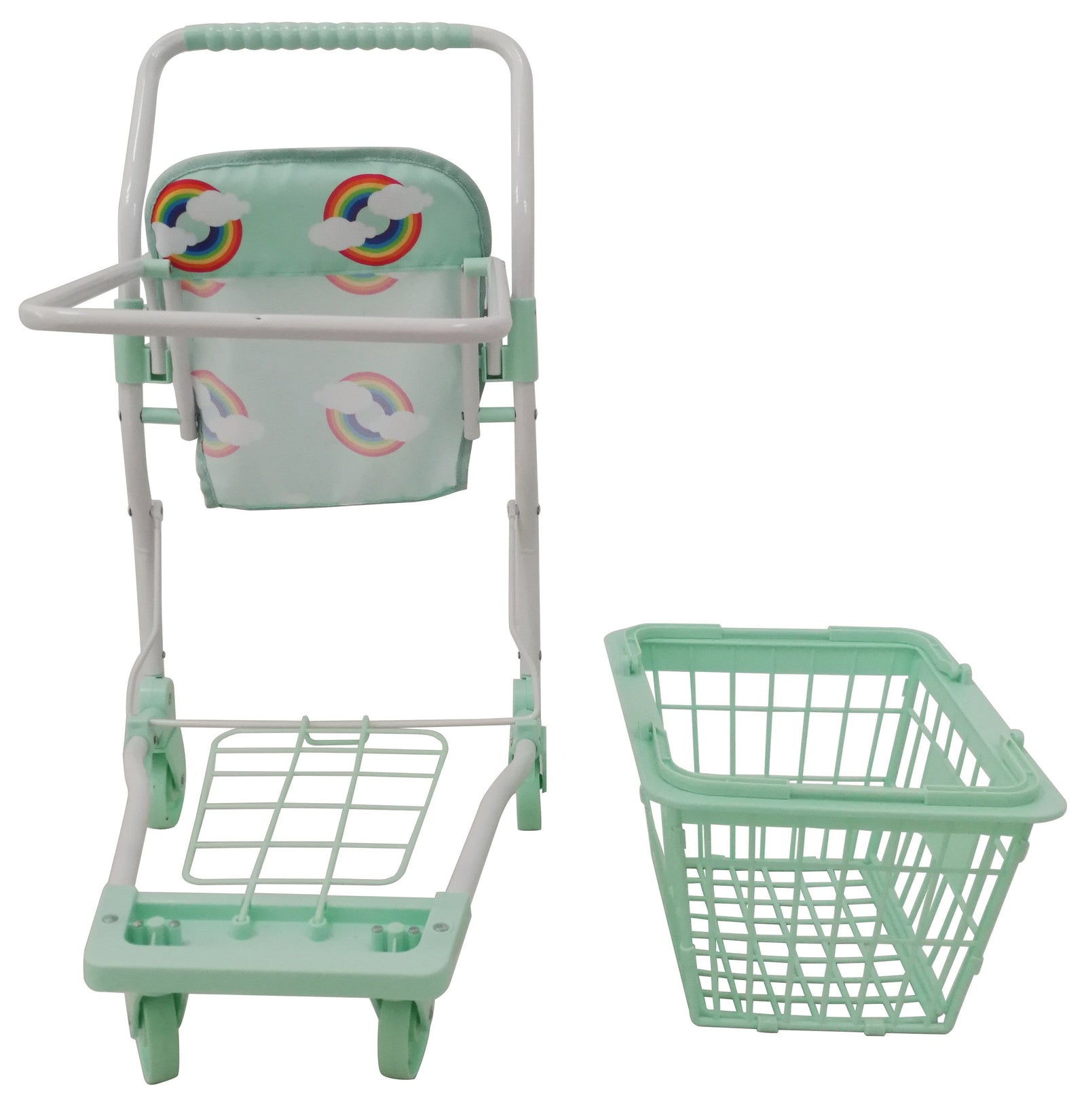 Roma Rupert Shopping Trolley in Mint, folded frame and detached basket