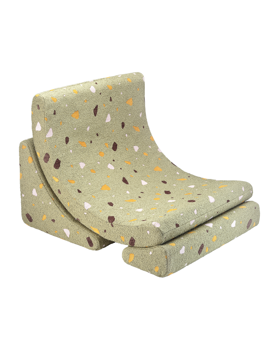 Beige terrazzo Moon Chair with multi-tone speckled pattern, product view