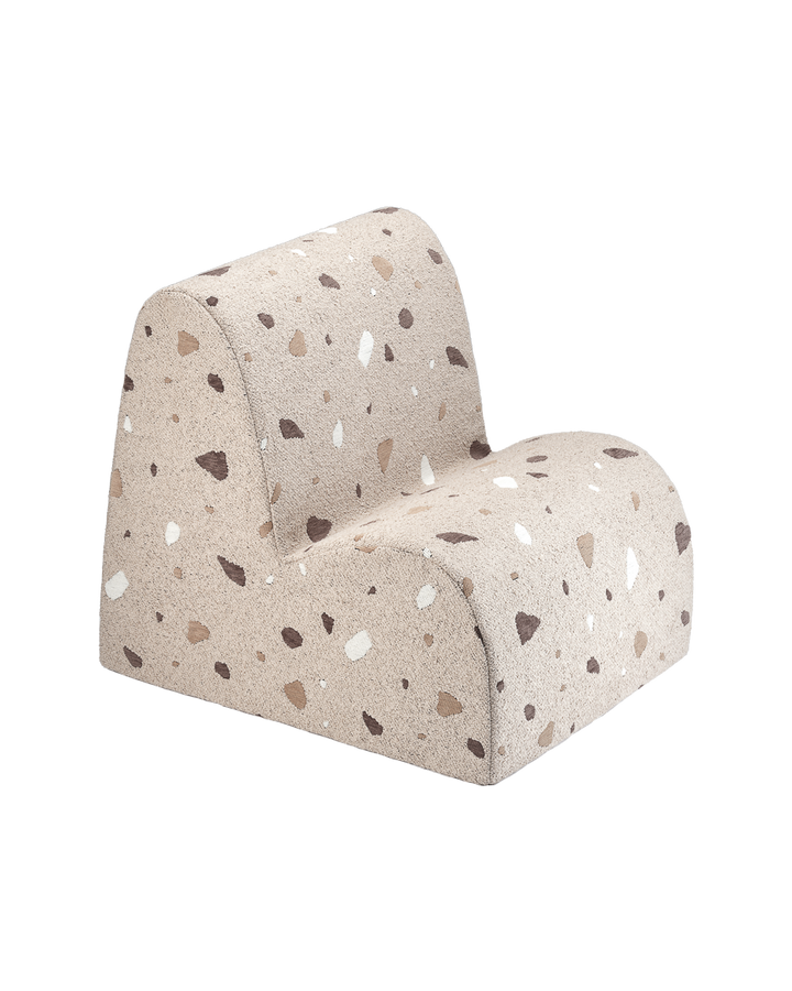 Neutral speckled boucle chair, mixed flecks, studio shot, Wigiwama Cloud Chair