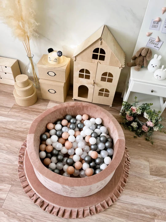 Monio for Kids Beige Velvet Round Ball Pit — product detail showing beige velvet texture