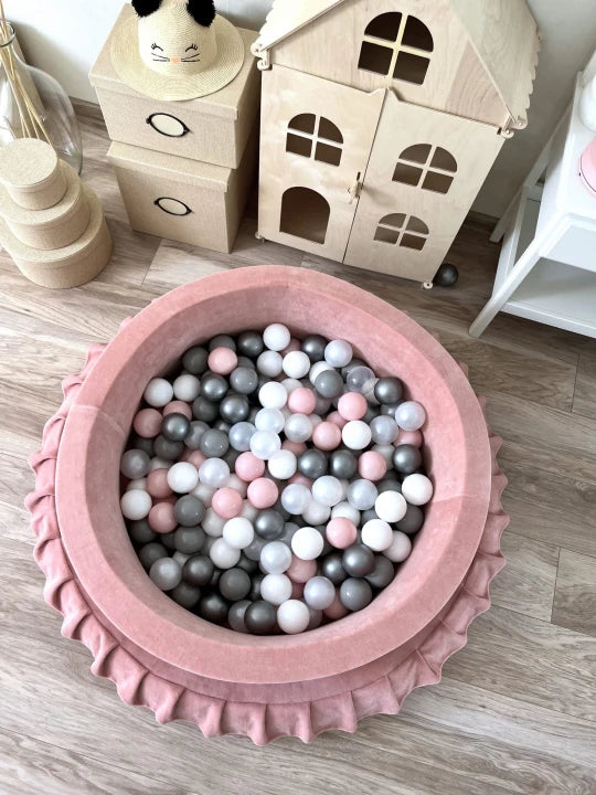 Monio for Kids Pink Velvet Round Ball Pit — hero product image showing pink velvet ball pit