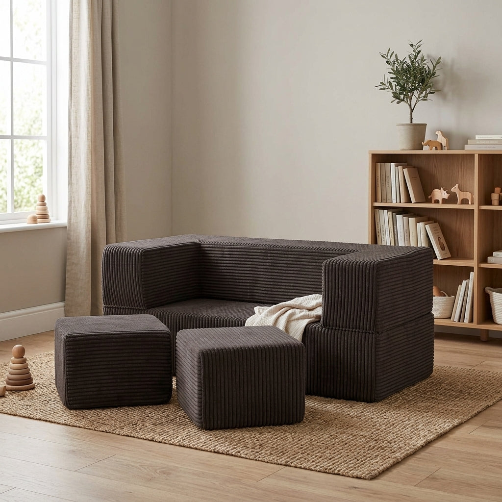 MeowBaby Aesthetic Cube Kids Sofa styled as structured seating in a calm playroom