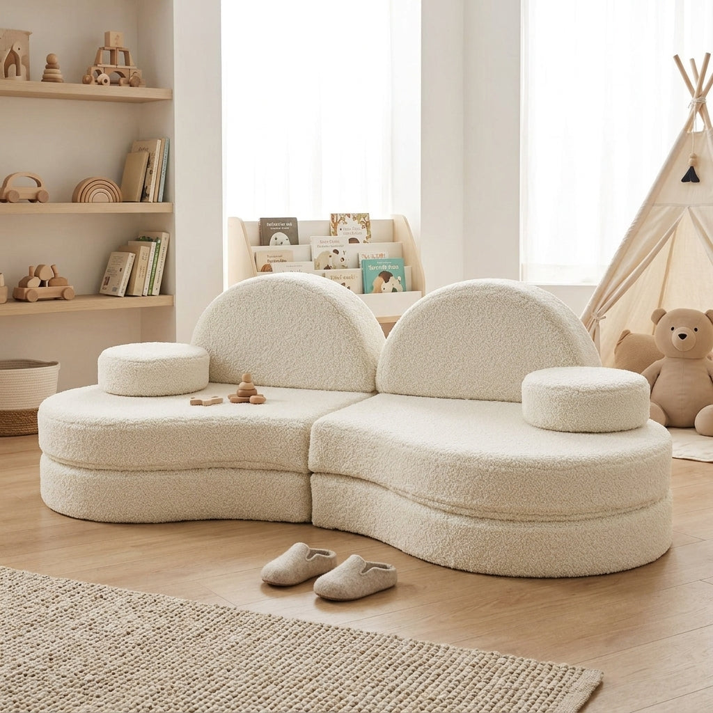MeowBaby Bearly Coccolo Modular Kids Sofa arranged as a two-seat sofa in a playroom