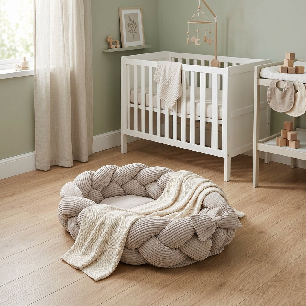 MeowBaby Baby Nest Playmat shown empty, emphasising its raised contained boundary