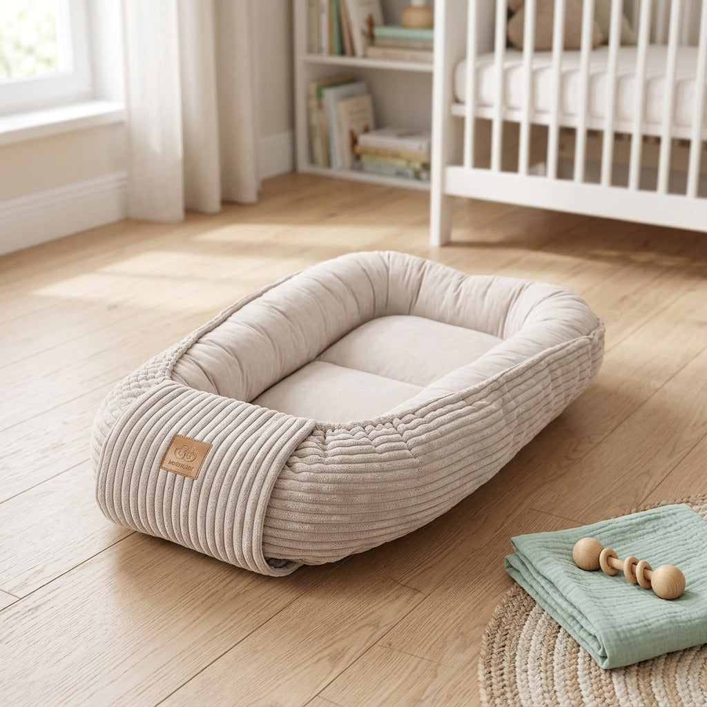 MeowBaby standalone Baby Nest shown empty in a calm nursery setting