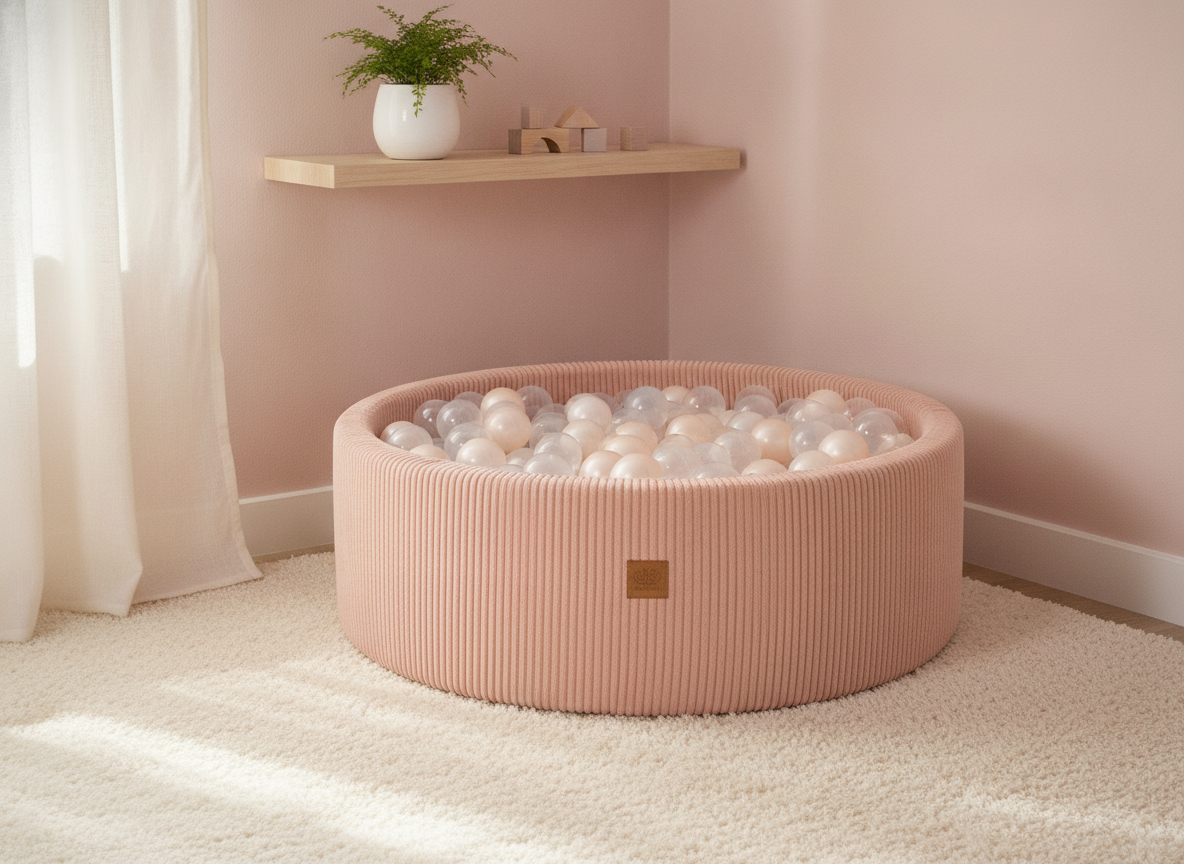 MeowBaby Pink Aesthetic Round Ball Pit in a soft pastel nursery corner