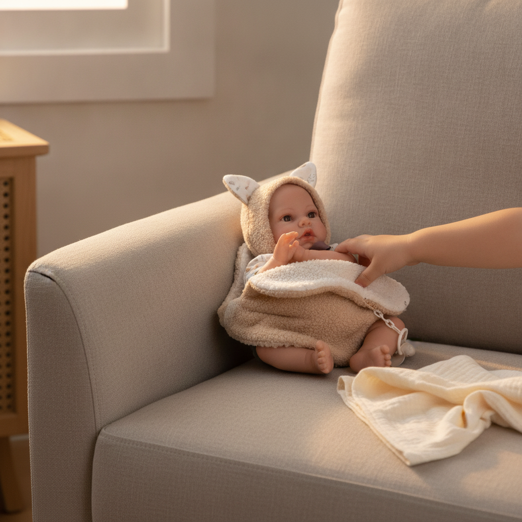 Ready for the day - Antonio Juan Newborn Erik Doll with Baby Carrier, 42cm, Nestoro