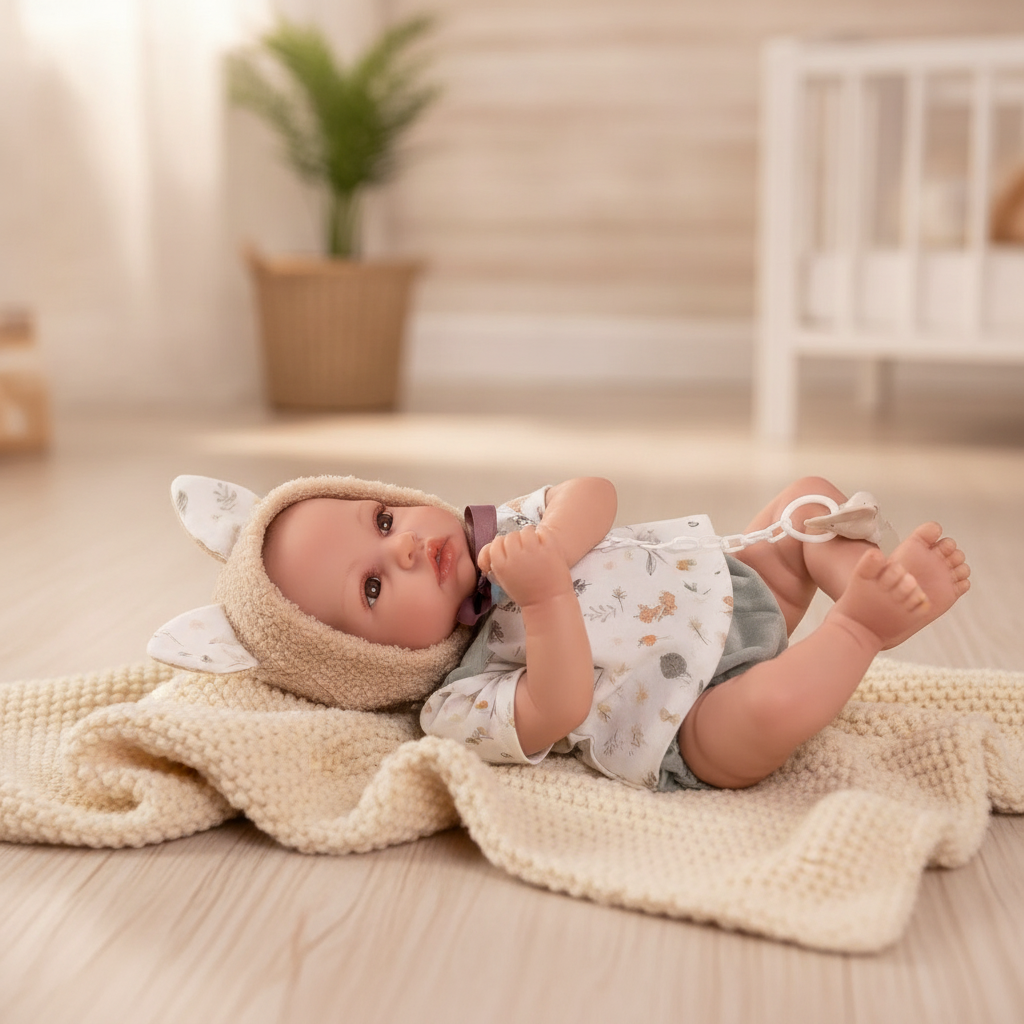 Dressed for cuddles - Antonio Juan Newborn Erik Doll with Baby Carrier, 42cm, Nestoro