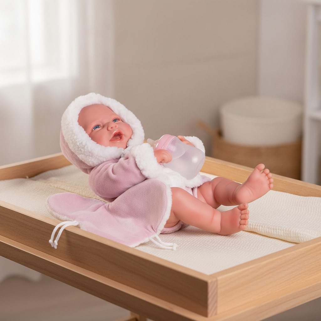 Ready for clean-up - Antonio Juan Newborn Carla Doll with Feeding Bottle, 42cm, Nestoro
