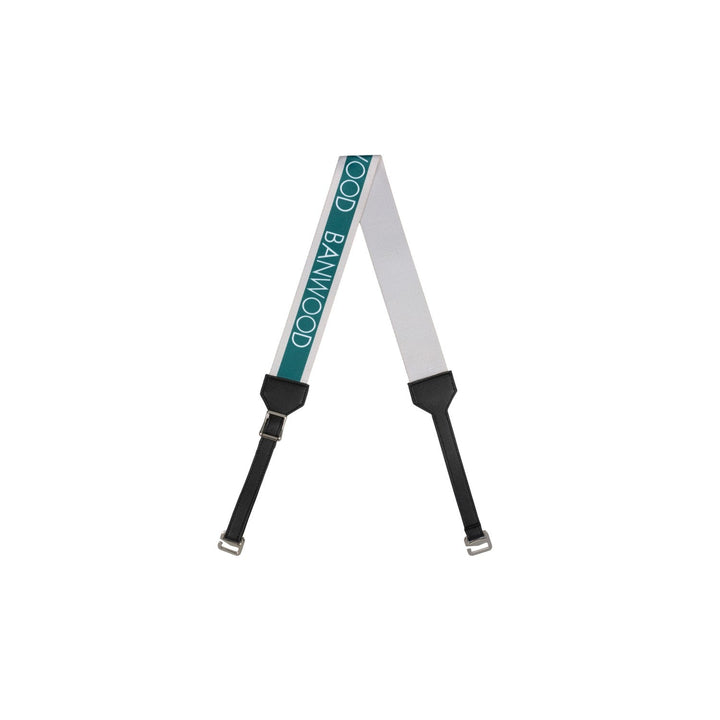 Teal and grey carry strap with black pads displayed flat, Banwood