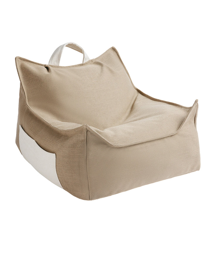 Beige rectangular bean bag chair with cream base, angled product shot