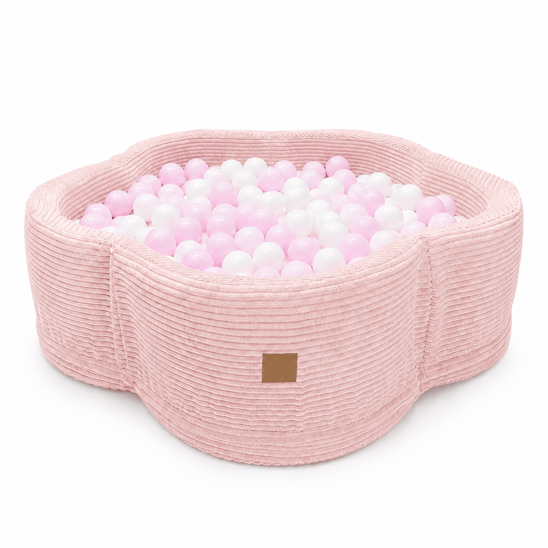 MeowBaby Pink Aesthetic Flower ball pit, petal-shaped foam ball pit with dusty pink ribbed corduroy-style cover