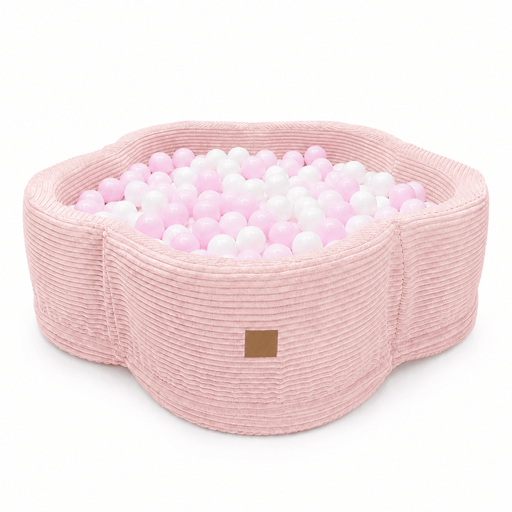 MeowBaby Pink Aesthetic Flower ball pit, petal-shaped foam ball pit with dusty pink ribbed corduroy-style cover