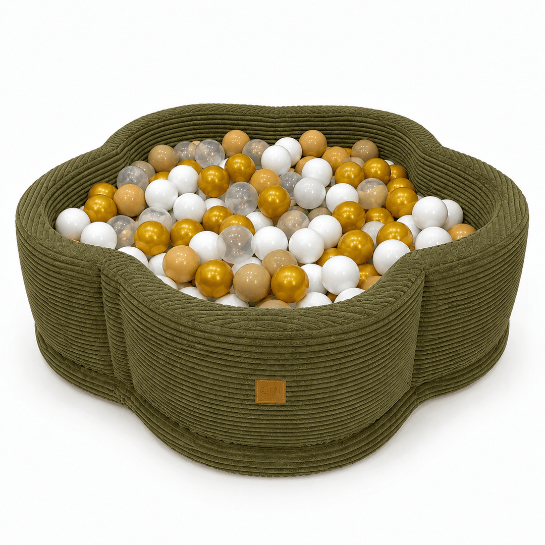 MeowBaby Khaki Aesthetic Flower ball pit, petal-shaped foam ball pit with ribbed corduroy-style cover