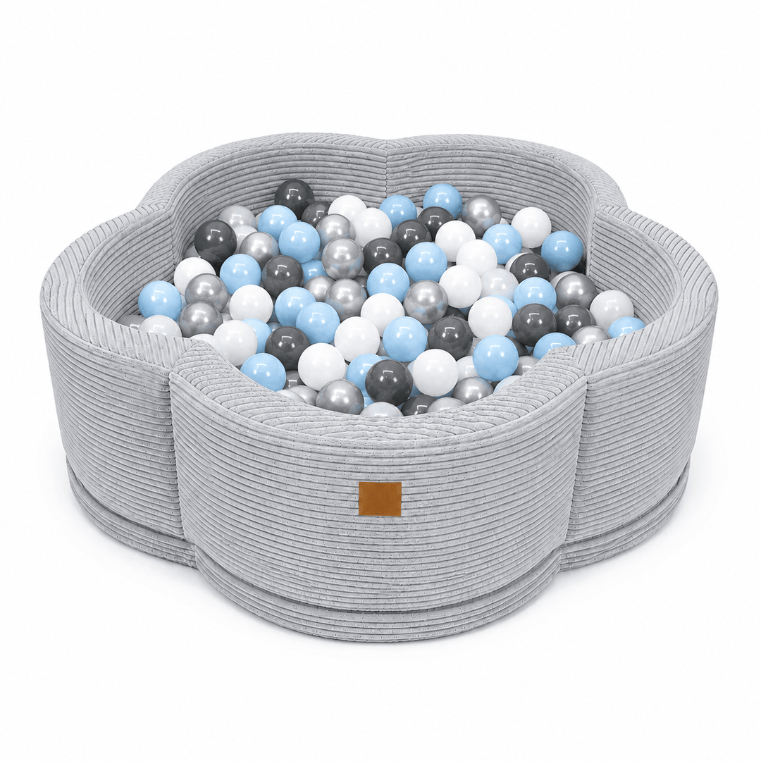 MeowBaby Grey Aesthetic Flower ball pit, petal-shaped foam ball pit with ribbed corduroy-style cover