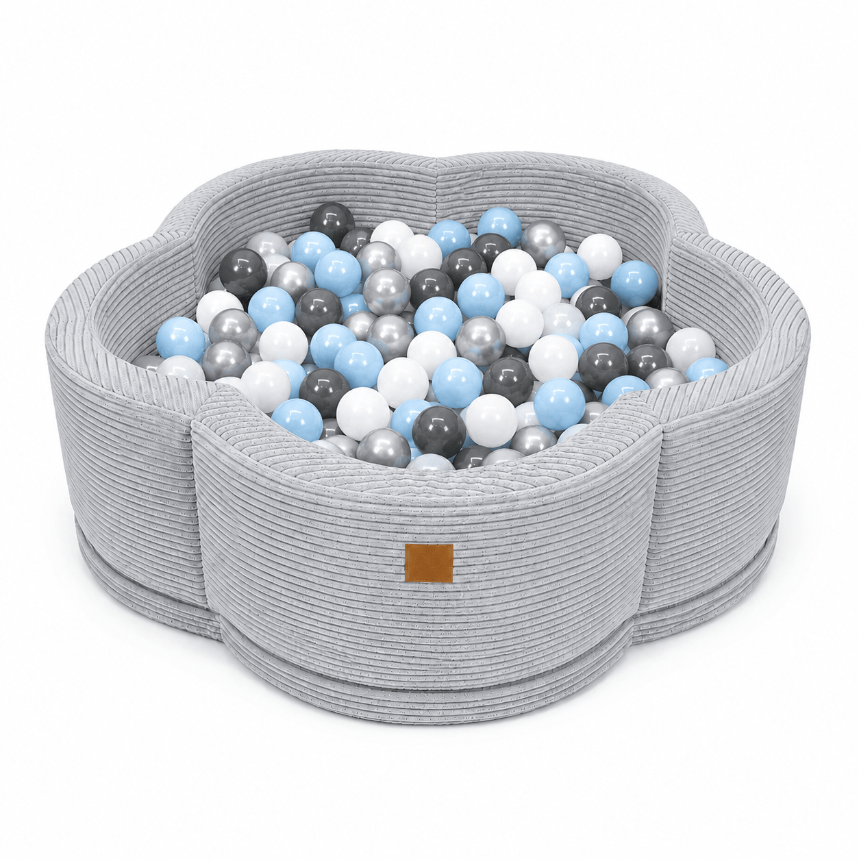 MeowBaby Grey Aesthetic Flower ball pit, petal-shaped foam ball pit with ribbed corduroy-style cover