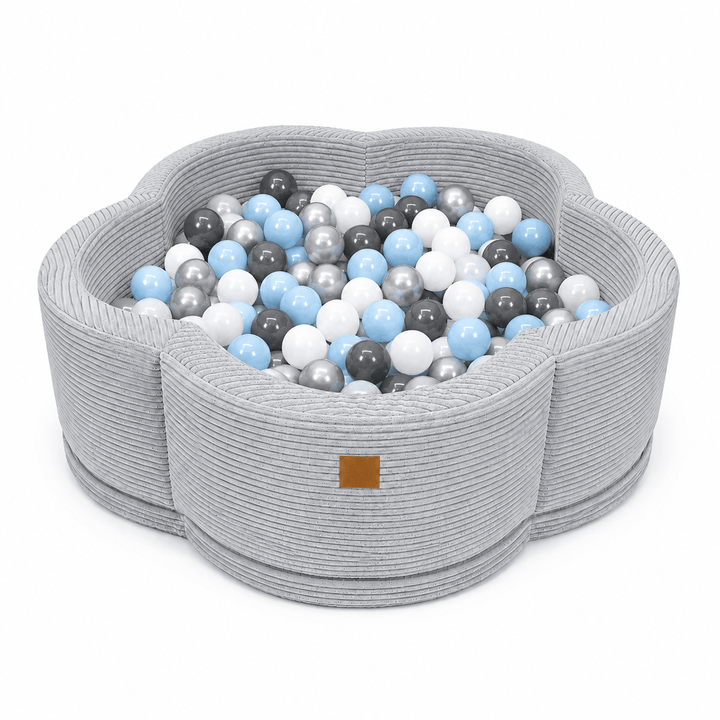 MeowBaby Grey Aesthetic Flower ball pit, petal-shaped foam ball pit with ribbed corduroy-style cover