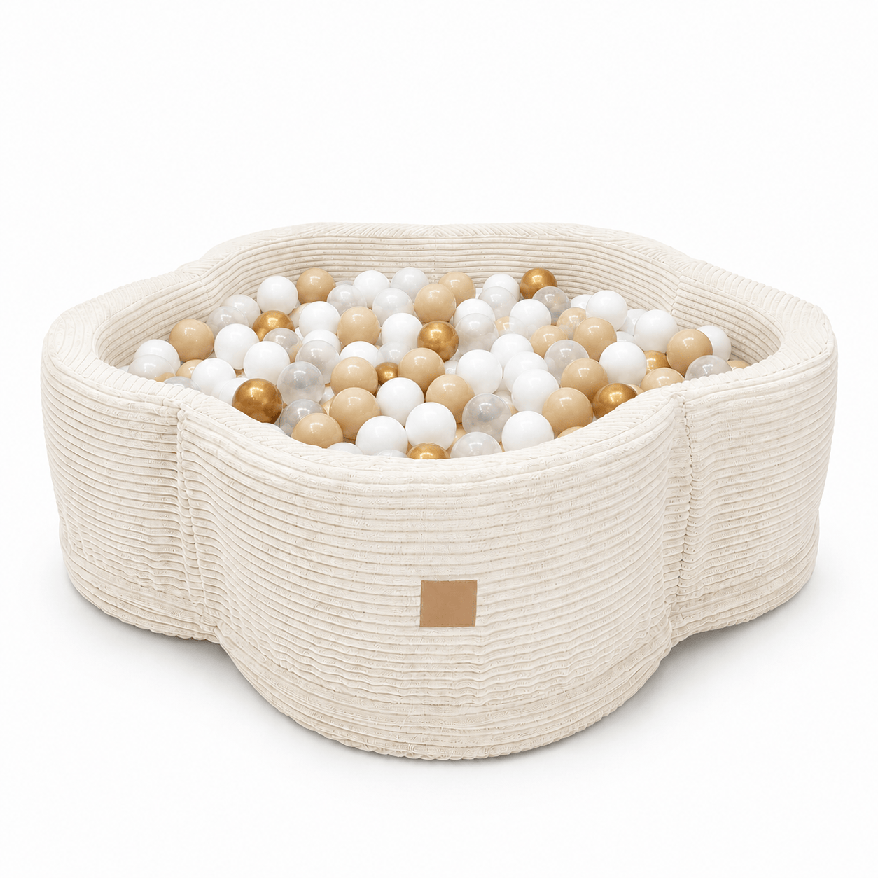 MeowBaby Vanila Aesthetic Flower ball pit, petal-shaped foam ball pit with pale cream ribbed corduroy-style cover