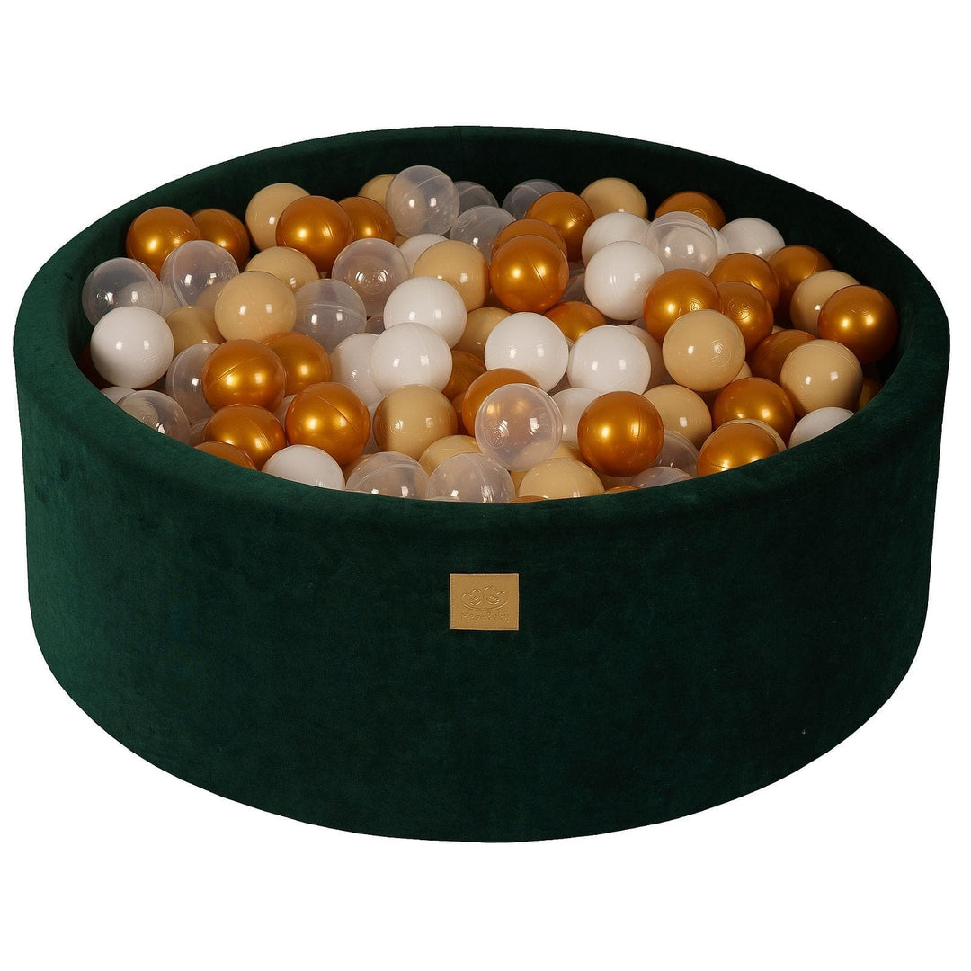 MeowBaby Dark Green Round Velvet Ball Pit, 90cm diameter, anti-allergic foam with zip-off velvet cover