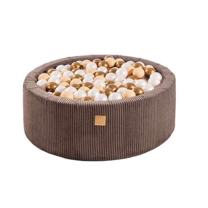 MeowBaby Brown Aesthetic round ball pit with removable corduroy-style fabric cover