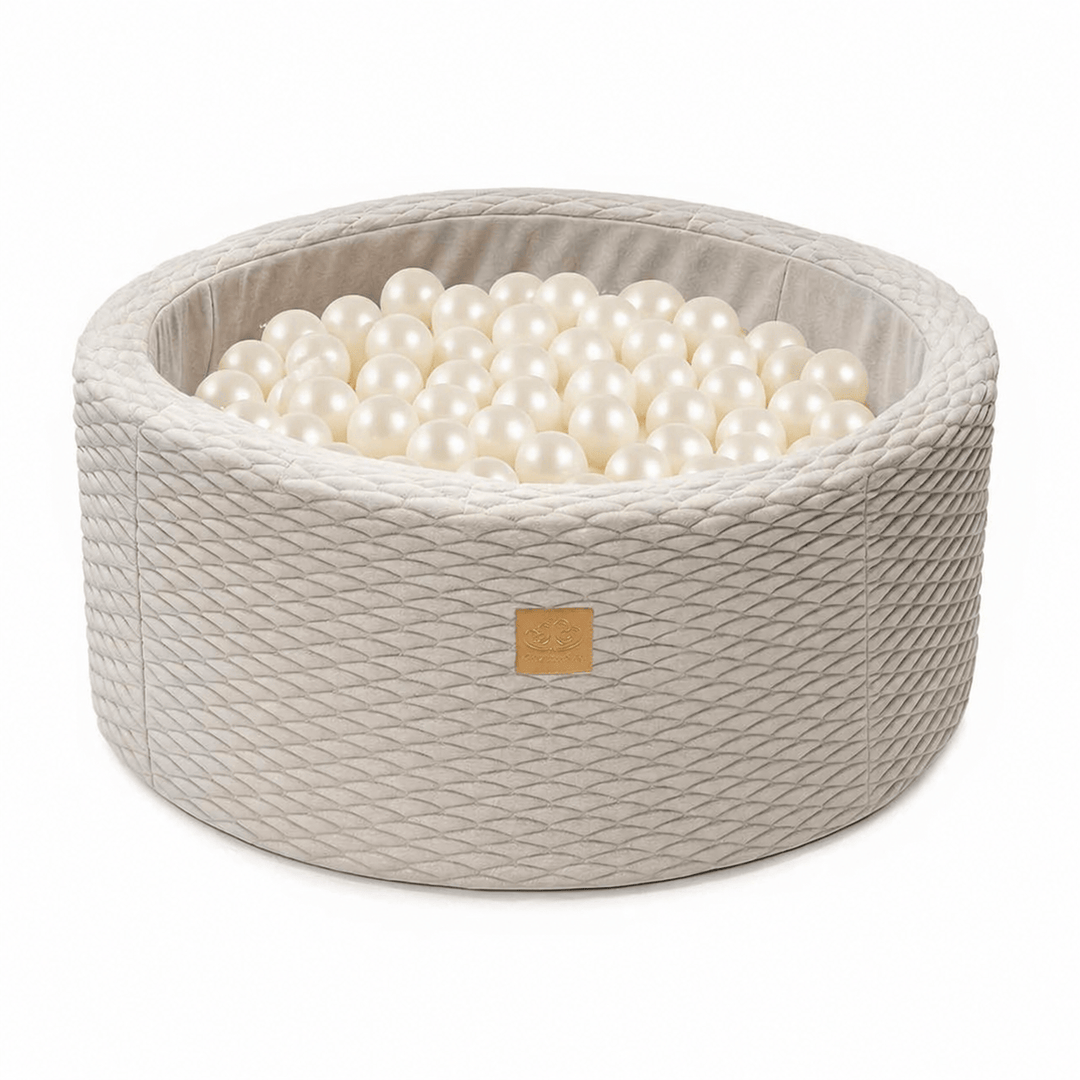 MeowBaby Ivory foam round ball pit with quilted pale off-white cover