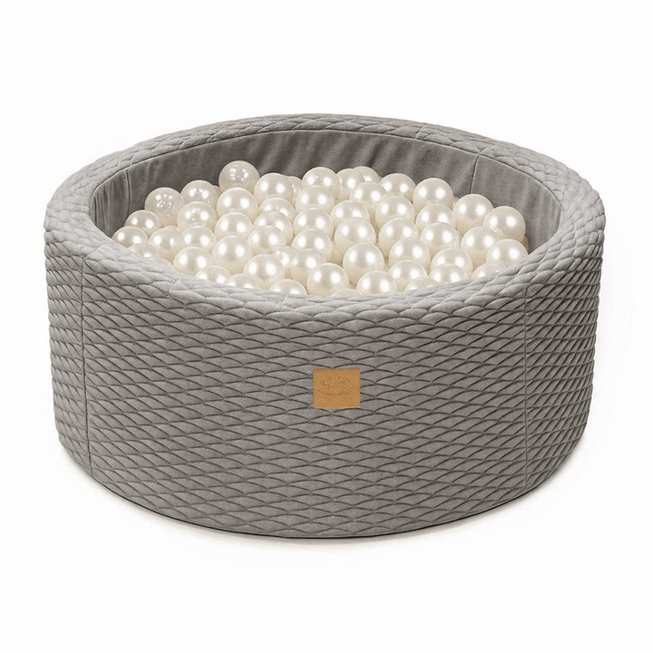 MeowBaby Stone Grey foam round ball pit with quilted soft grey cover