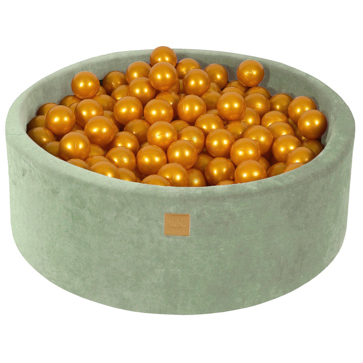 MeowBaby Sage Olive Round Velvet Ball Pit, 90cm diameter, anti-allergic foam with zip-off velvet cover