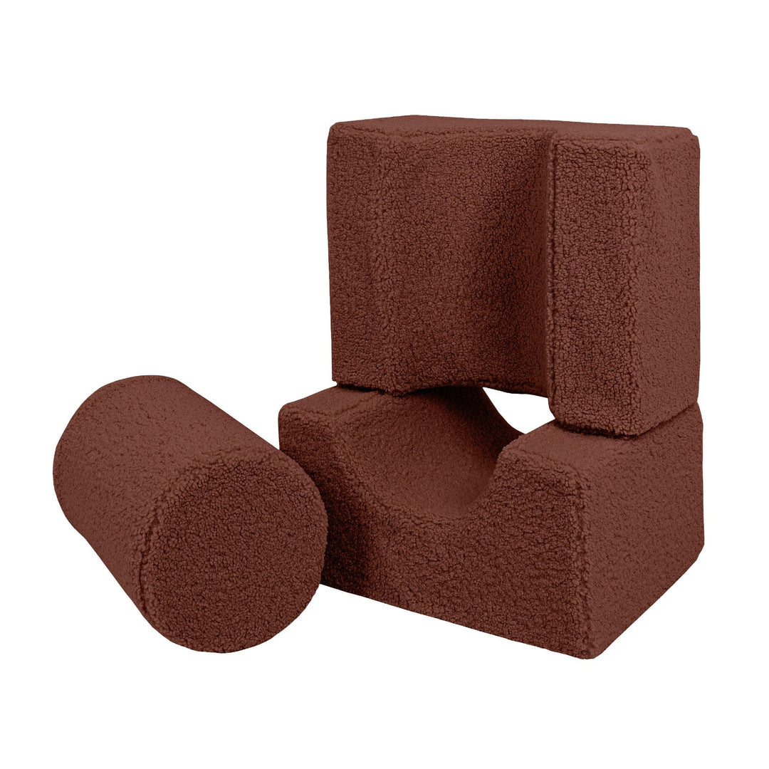 MeowBaby Shape Set 3 Elements in Brown teddy fabric, foam shapes for toddler building play