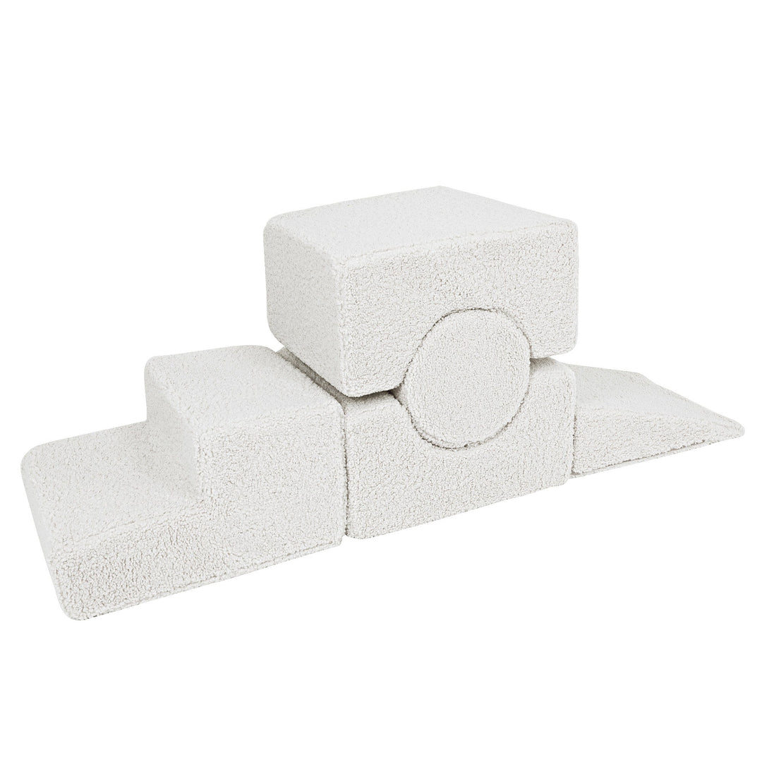 MeowBaby Shape Set 5 Elements in White teddy fabric, foam shapes for toddler building play