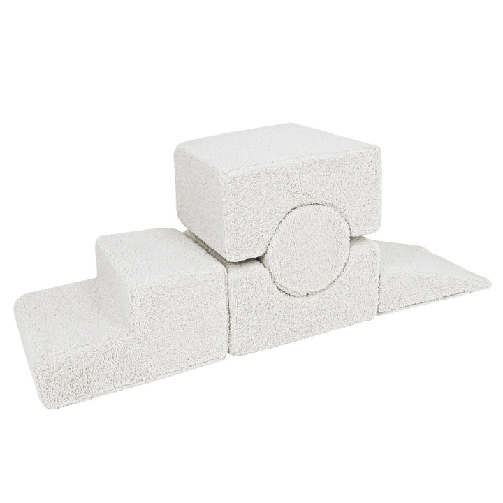 MeowBaby Shape Set 5 Elements in White teddy fabric, foam shapes for toddler building play