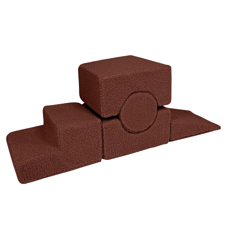 MeowBaby Shape Set 5 Elements in Brown teddy fabric, foam shapes for toddler building play